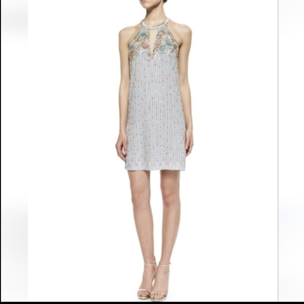 Parker Womens Beaded Dress 100% Silk Floral Boho Special Event Holiday Fairy XS